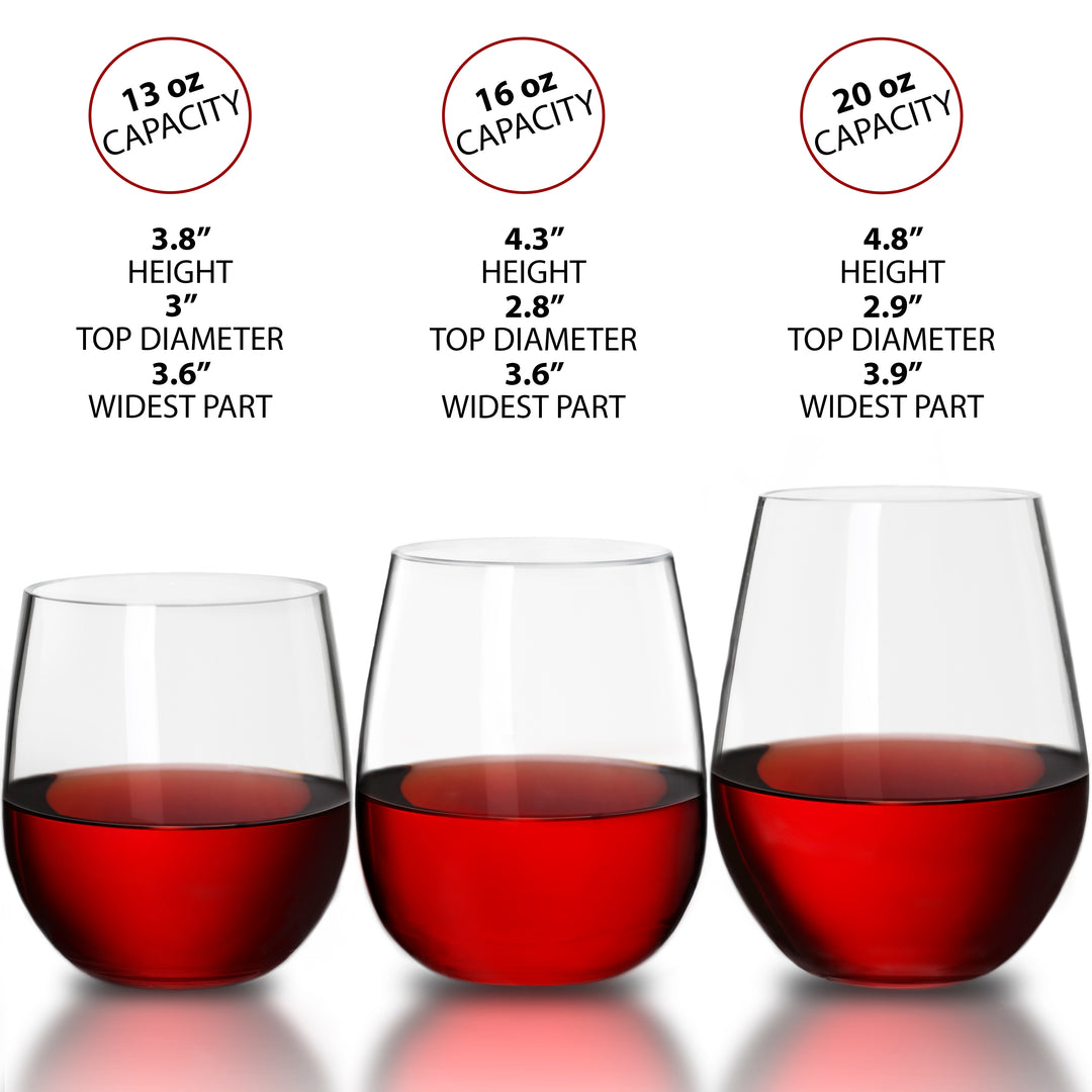 Bravario Unbreakable Stemless Plastic Wine Glasses | Shatterproof 100% Tritan | Dishwasher-Safe | BPA-free | Awesome for Indoor Outdoor